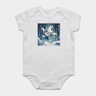 White rabbit dancing in the snow Baby Bodysuit